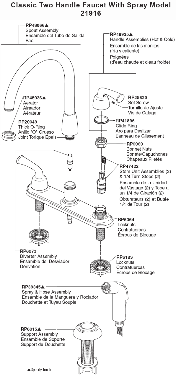 Classic Two Handle Faucet Parts Diagram Model 21916