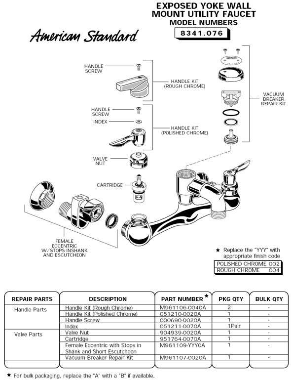 Parts Diagram For American Standard Exposed Yoke Wall Mount Utility Faucet Model 8341.076