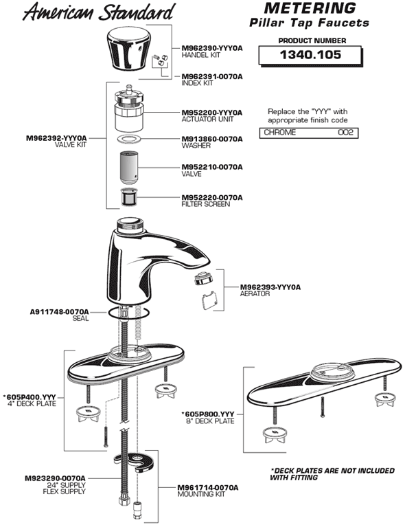 Part Diagram For Metering Commercial Pillar Tap Faucet Model 1340.105