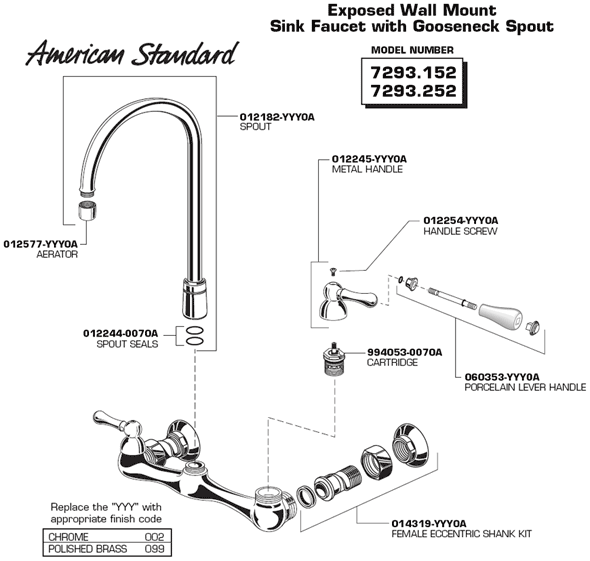 Diagram Of Parts For Heritage Two Handle Kitchen Faucet Models 7293.152 and 7293.252 