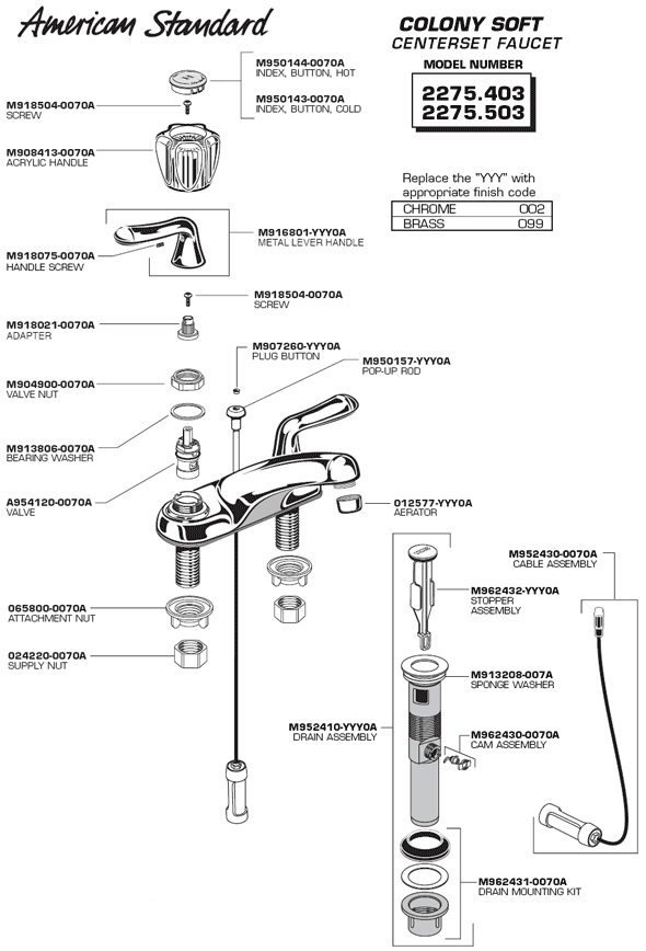 Diagram Of Parts For Colony Soft Two Handle Bathroom Faucet Models 2275.403 And 2275.503