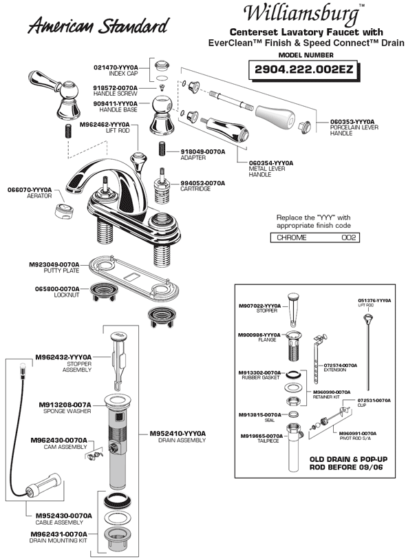 Williamsburg Series Parts Diagram For Centerset Bathroom Faucet Model 2904.222.002EZ