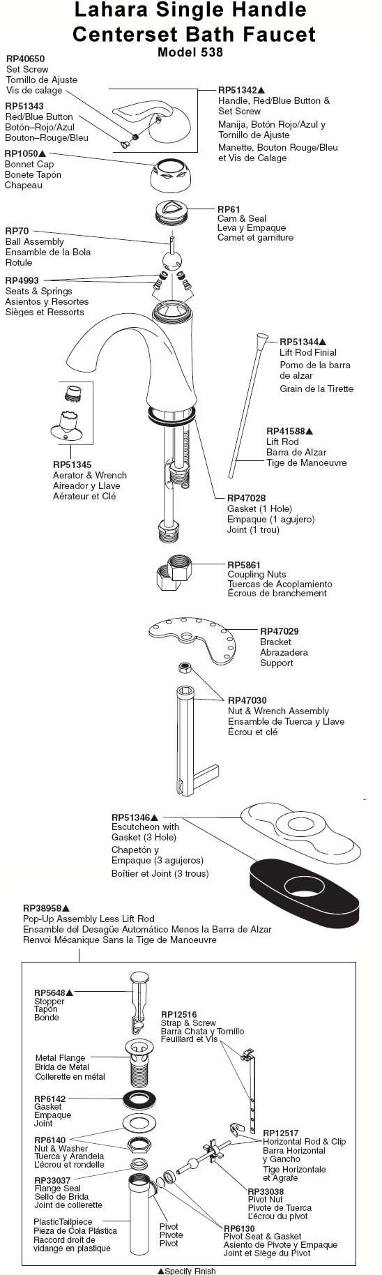 Lahara Two Handle Center Set Bathroom Faucet Parts Diagram Model 538