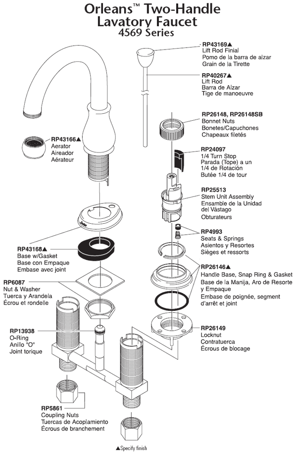 Orleans Two Handle Faucet Parts Diagram For Model 4569