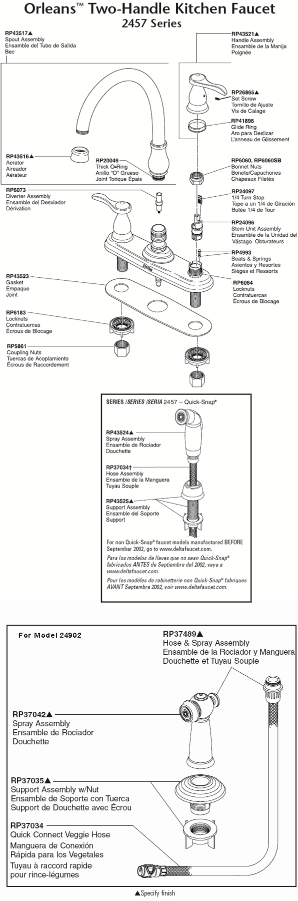 Orleans Two Handle Faucet Parts Diagram Model 2457