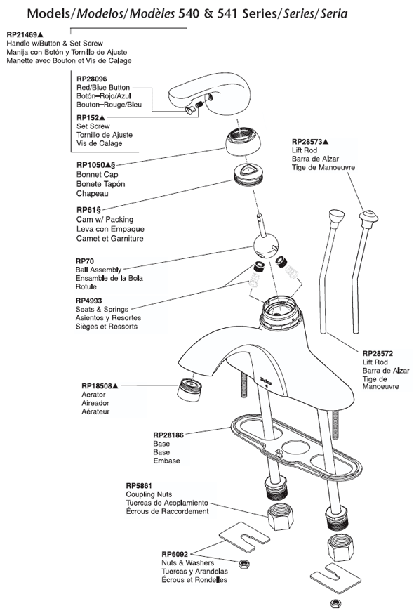 Parts Diagram For Innovations Single Handle Bathroom Faucet Models 540 & 541