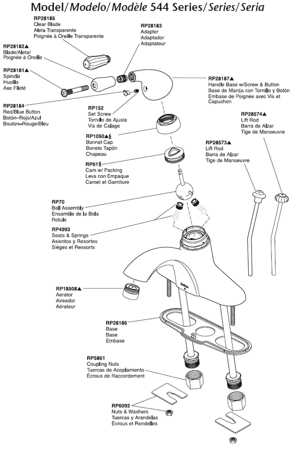 Parts Diagram For Innovations Single Handle Center Set Faucet Model 544