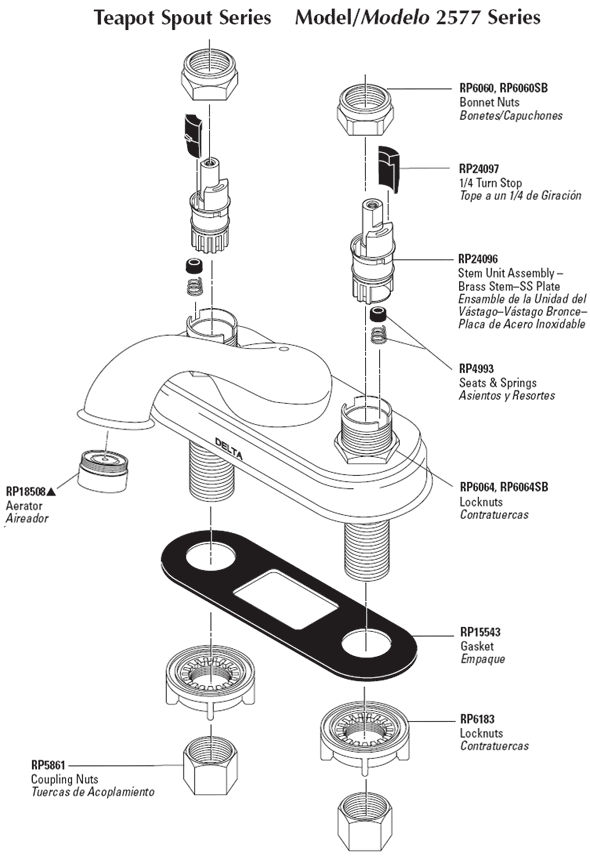 Parts Diagram For Traditional Two Handle Bathroom Faucet 2577 Series Models
