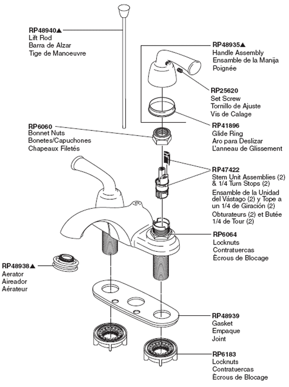 Parts Diagram For Classic Centerset Bathroom Faucet Model 25915