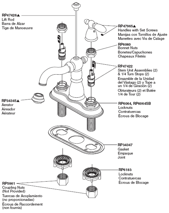 Parts Diagram For Two Handle Bathroom Faucet Model 25955