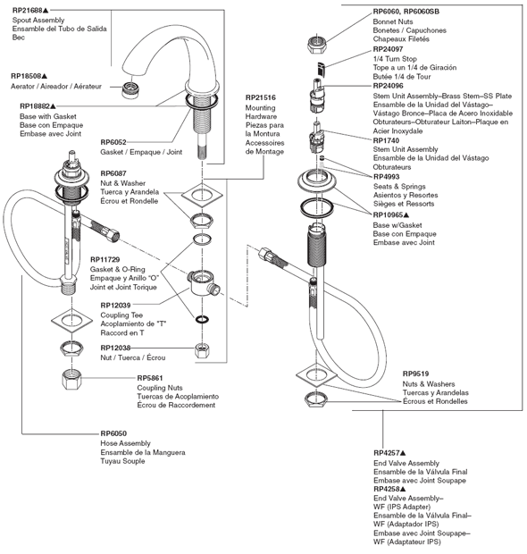 Parts Diagram For C Spout Two Handle Widespread Bathroom Faucet Model 3583 Series