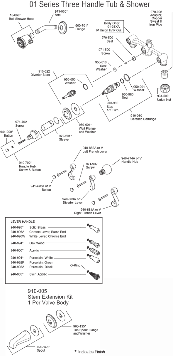 Savannah Shower & Tub Parts Diagram Model 01-81bc