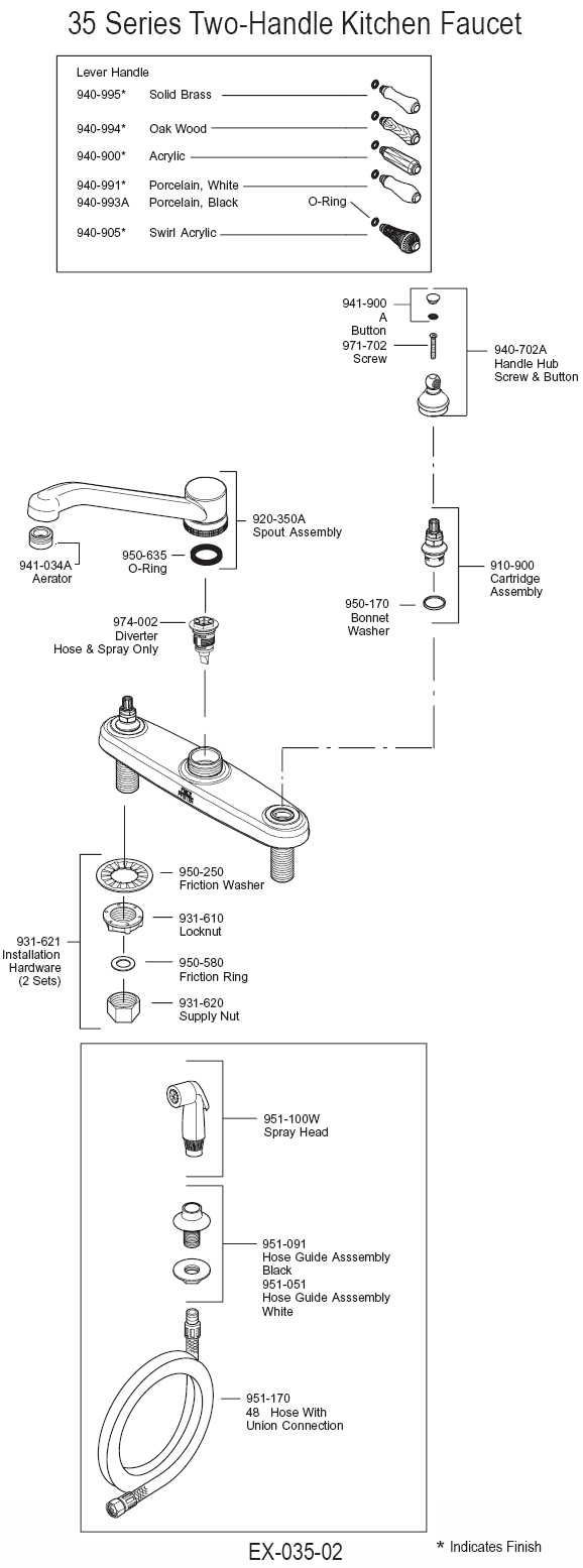 Bedford Two Handle Faucet Partss Diagram of Model 835-258