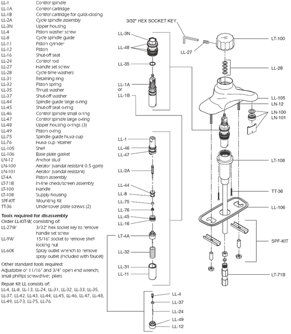 Parts Diagram For Commercial Single Handle Bathroom Faucet Model S-61
